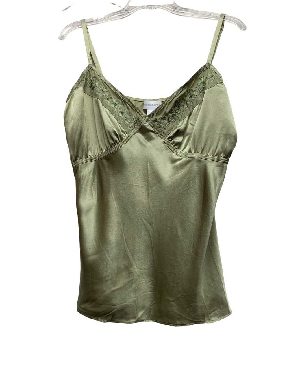 Liz Claiborne Satin Olive Green Lace-Trim Cami